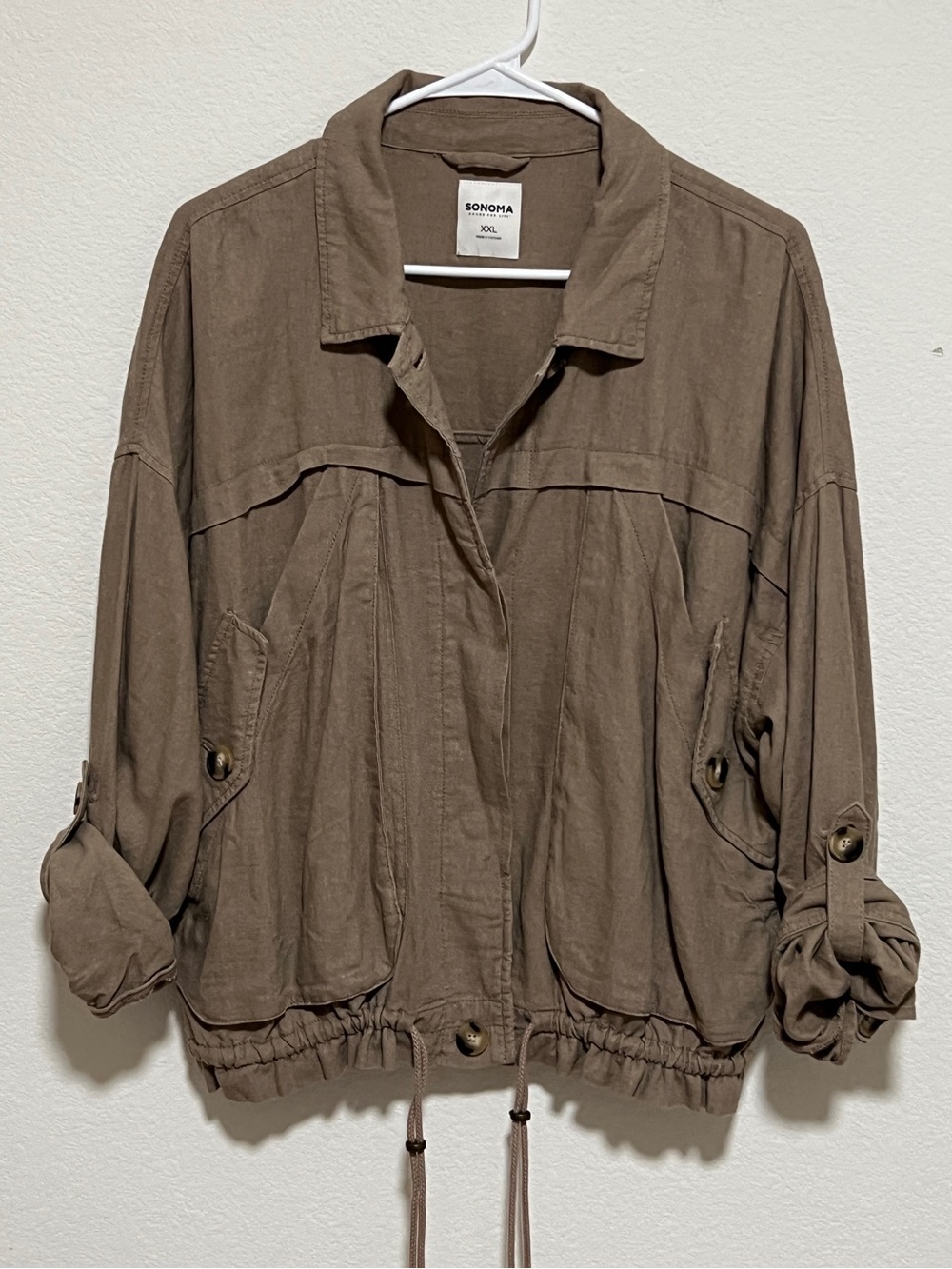 SONOMA Linen blend Women's Brown Utility Jacket with Drawstring Hem XXL